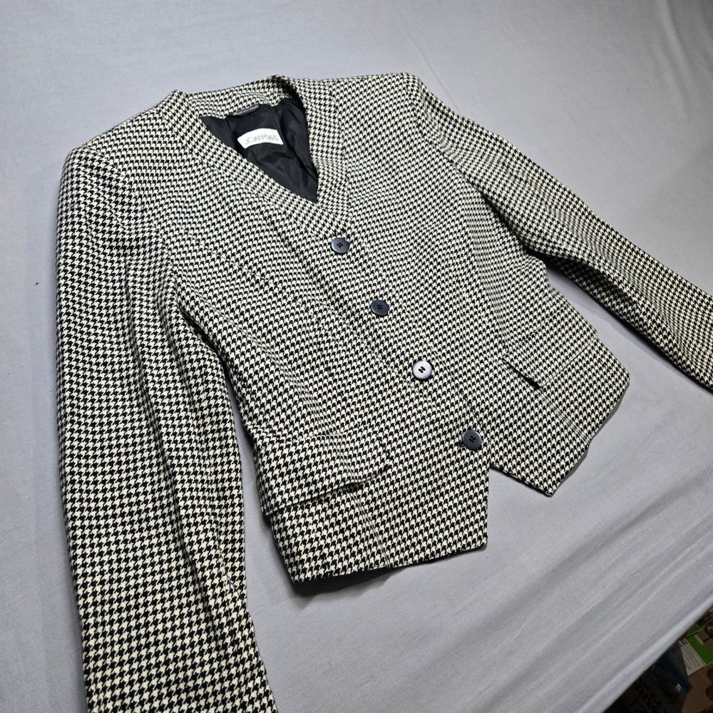 Vintage JOAN & DAVID Houndstooth Cropped Blazer 100% Lambswool Made in Italy - Picture 3 of 15